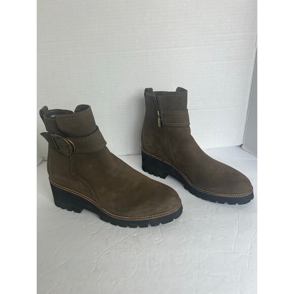 Blondo Waterproof Brown Suede Leather Zip Side Lug Sole Buckle Ankle Boots 11M - Picture 2 of 11